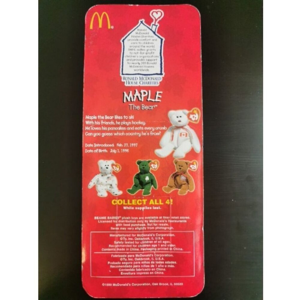 ty Beanie Babies Maple the Bear McDonalds House Only, Date Of Birth July 1, 1996 - Picture 2 of 3